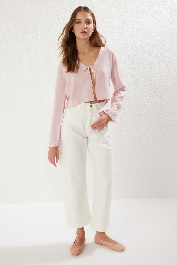 Trendyol Trendyol Pink Modal Tie Detailed Long Sleeve Woven Blouse