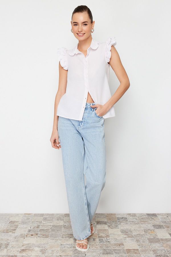 Trendyol Trendyol Pink Shoulder and Collar Embroidery Detail Woven Shirt