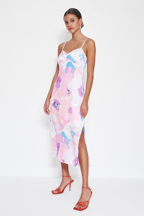 Trendyol Trendyol Pink Woven Straps Satin Midi Woven Dress