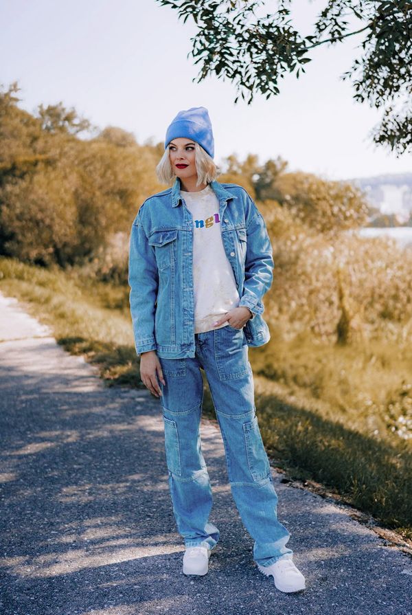 Trendyol Trendyol Plavi detalji šivanja Traperice širokih struka