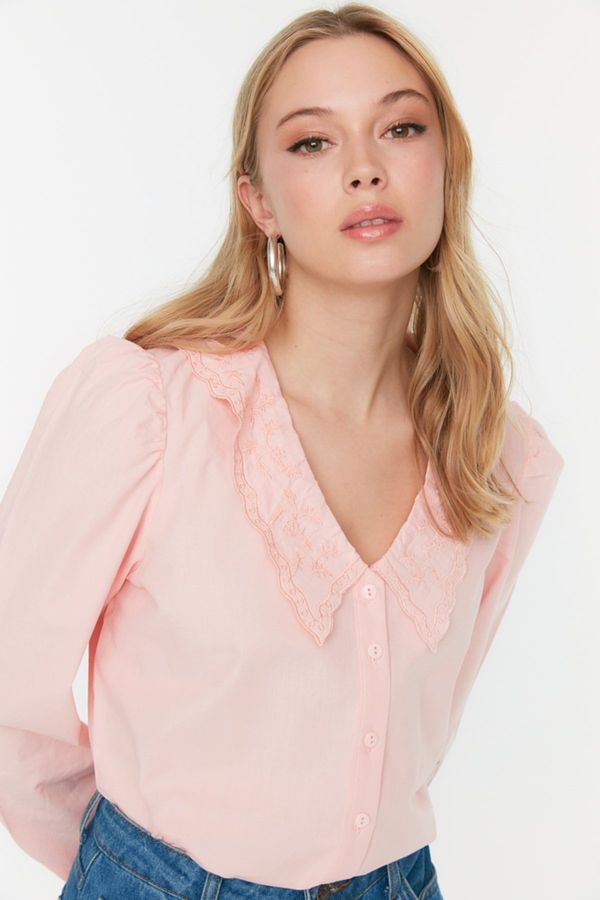 Trendyol Trendyol Powder Embroidered Collar Cotton Woven Shirt