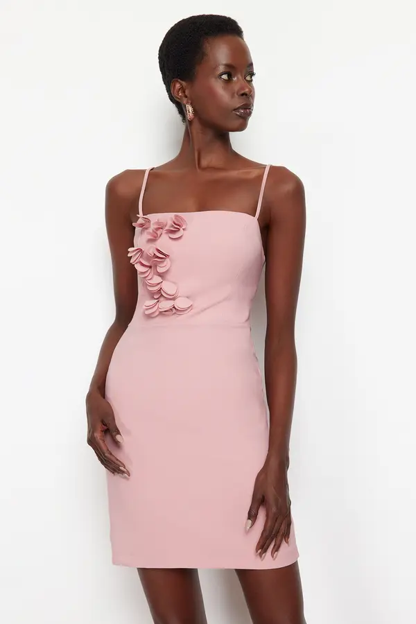 Trendyol Trendyol Powder Fitted Floral Woven Short Elegant Evening Dress