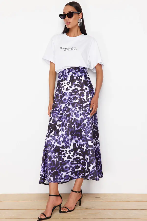 Trendyol Trendyol Purple Patterned Maxi Length Woven Skirt