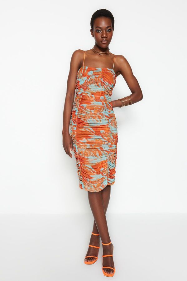 Trendyol Trendyol raznobojni til tiskana elegantna večernja haljina s platnom opremom