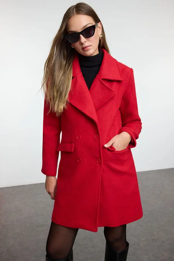 Trendyol Trendyol Red Button Closure Cashmere Coat