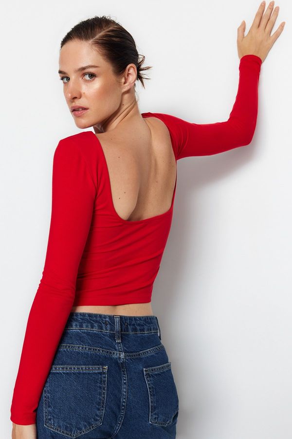 Trendyol Trendyol Red Cotton Stretchy Backless Fitted Blouse