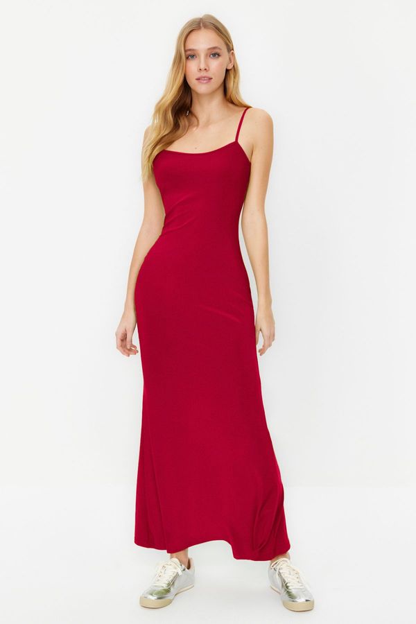 Trendyol Trendyol Red Maxi Bodycone/Fits Body Strappy Stretch Knit Dress
