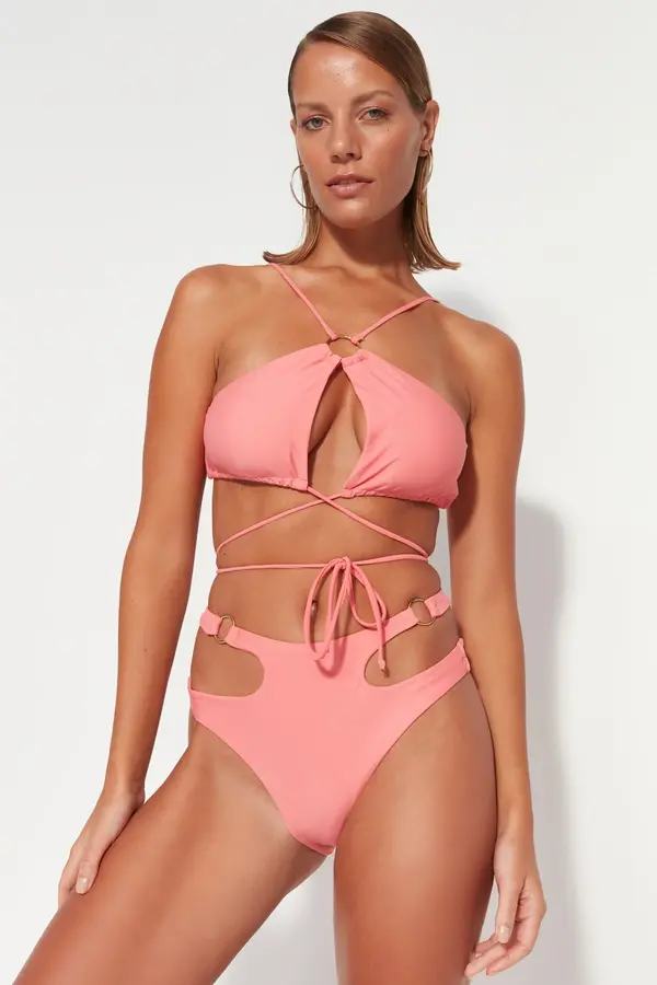 Trendyol Trendyol ružičasti halter vrat pribor bikini top