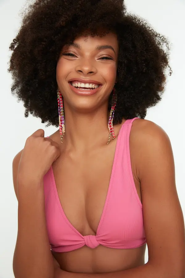 Trendyol Trendyol ružičasti teksturirani čvor detalj bikini top