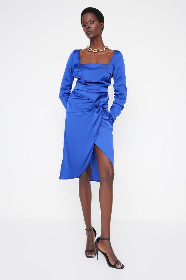 Trendyol Trendyol Sax Square Neck satenska večernja haljina