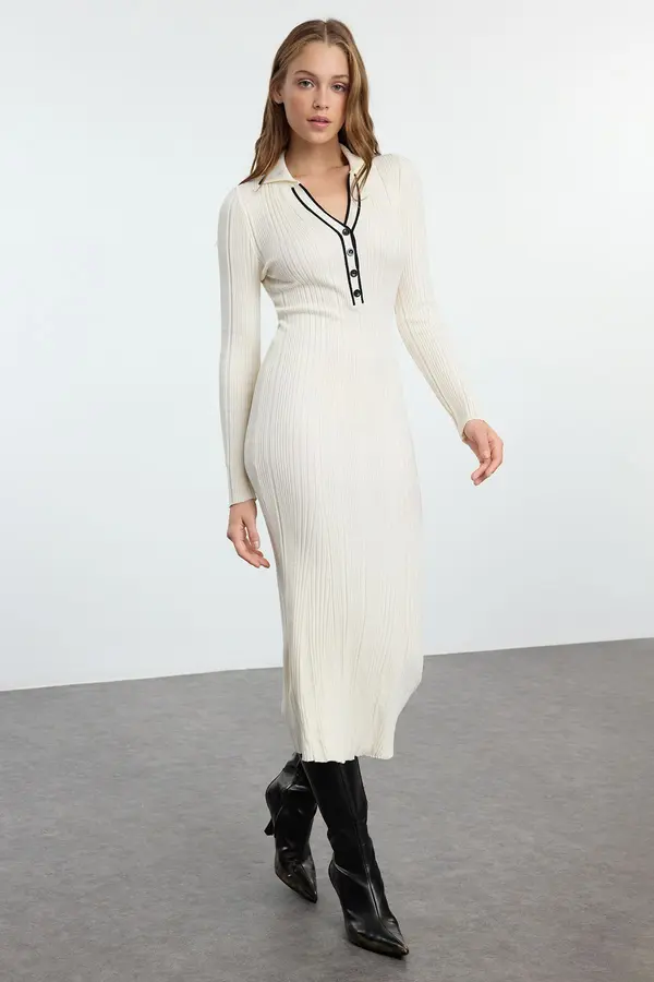Trendyol Trendyol Stone Color Block Midi Knitwear Premium Yarn/Special Yarn Dress