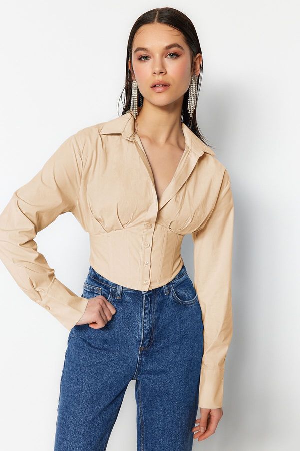 Trendyol Trendyol Stone Crop Corset Detailed Poplin Shirt
