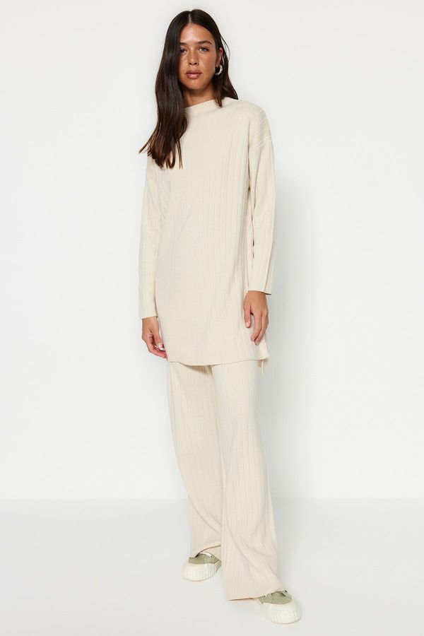 Trendyol Trendyol Stone Half Turtleneck Corduroy Sweater-Pants Knitwear Suit