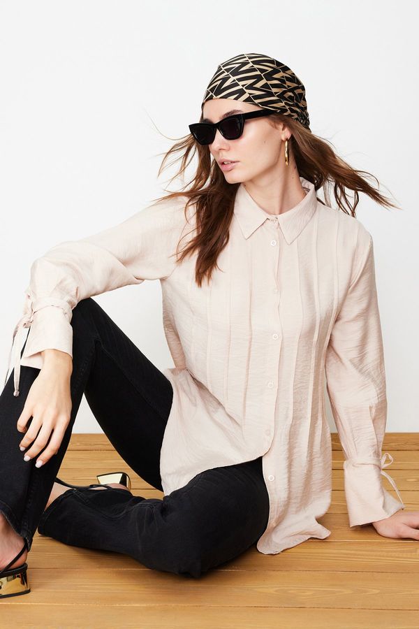 Trendyol Trendyol Stone Pleated Tie Sleeve Detail Woven Shirt