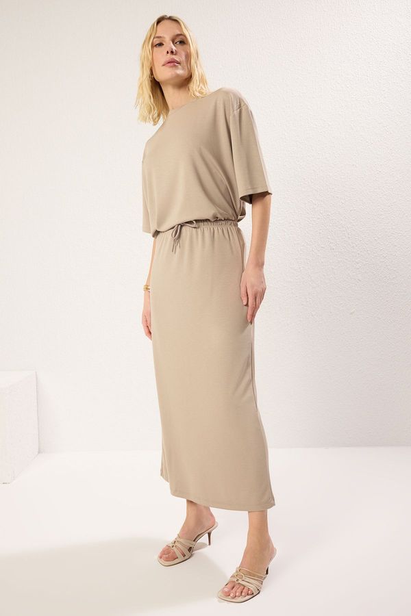 Trendyol Trendyol Stone Soft Touch Tie Detailed Maxi Flexible Skirt