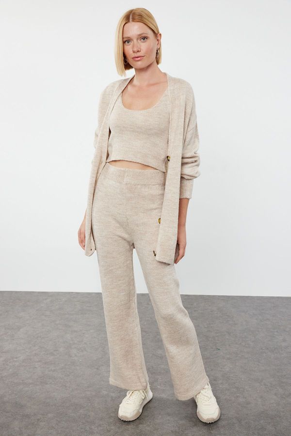 Trendyol Trendyol Stone Wide Fit Soft Textured 3-Piece Knitwear Bottom-Top Set