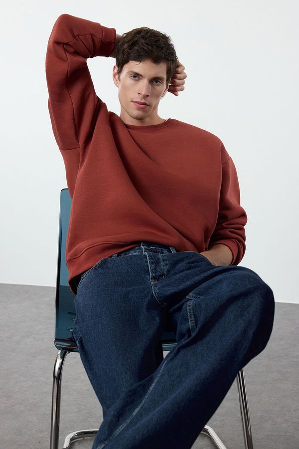 Trendyol Trendyol Tile Oversize/Wide Cut Cotton Basic Thick Sweatshirt with Fleece Inside