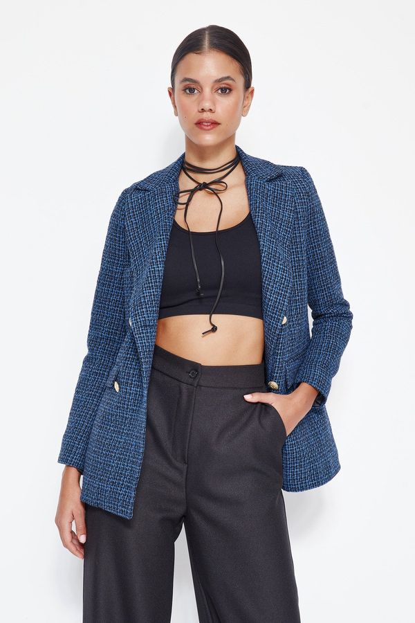 Trendyol Trendyol Tweed Blazer Jacket With Indigo Woven Lining