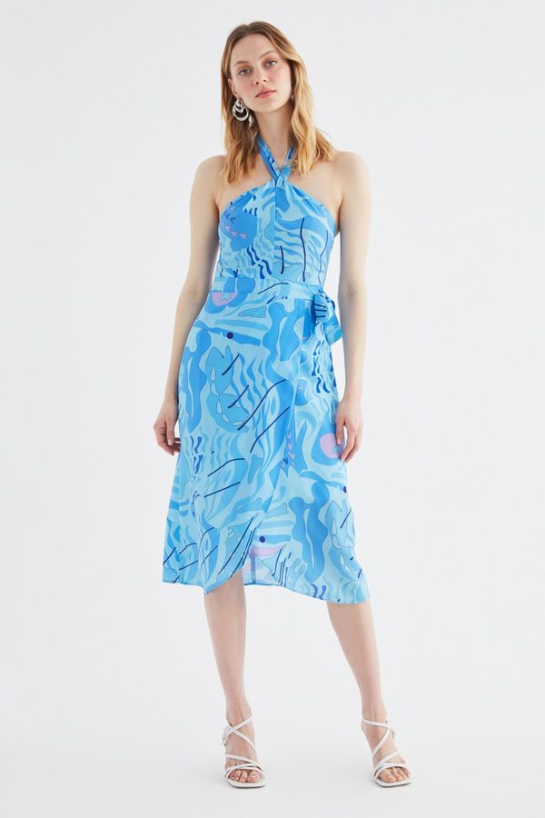 Trendyol Trendyol višebojni ovratnik detaljna haljina