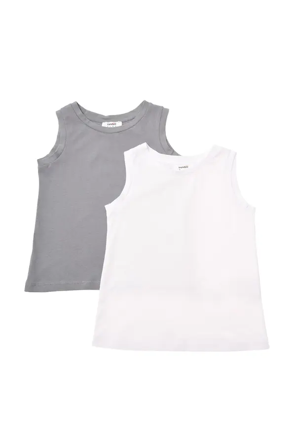 Trendyol Trendyol White-Grey 2-Pack Boy's Basic Knitted Singlet