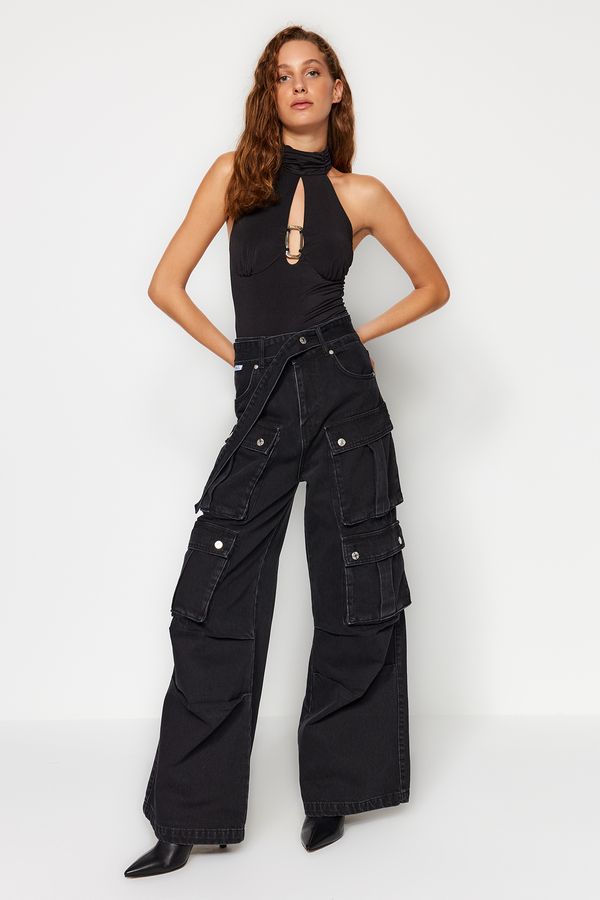 Trendyol Trendyol X Sagaza Studio Antracit cargo džepne traperice