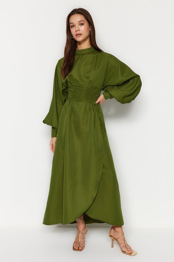 Trendyol Trendyol zelena ugrađena Jacquard satenska cvjetna tkana