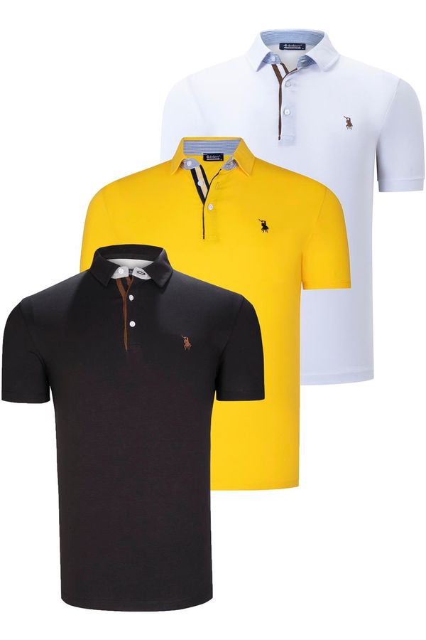 dewberry TRIPLE SET T8582 DEWBERRY MENS T-SHIRT-BLACK-WHITE-YELLOW