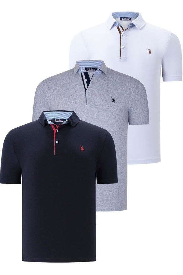 dewberry TRIPLE SET T8582 DEWBERRY MENS T-SHIRT-NAVY BLUE-WHITE-GREY