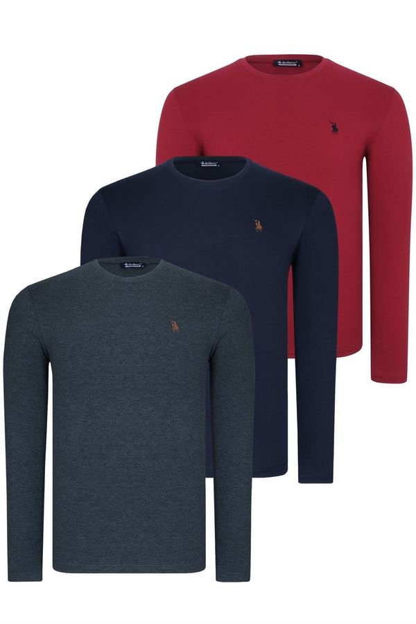 dewberry TRIPLE SET T8588 DEWBERRY ROUND NECK MEN'S SWEATSHIRT-NAVY-ANTHRACITE-BURGUNDY