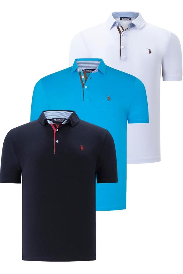 dewberry TROSTRUKI SET T8582 ROSA MUŠKA MAJICA-MORNARICA PLAVO-BIJELO-TAMNA TIRKIZNA