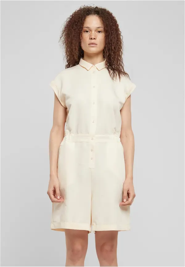 Urban Classics Viscose Twill Women's Short Jumpsuit - Cream