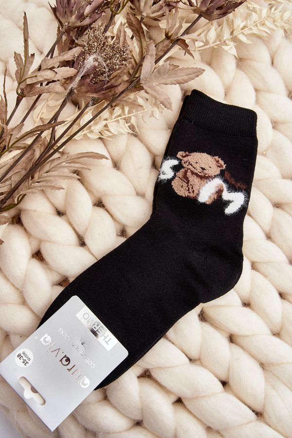 Kesi Warm cotton socks with teddy bear, black