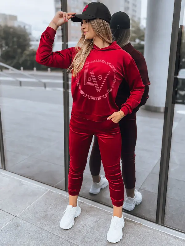 DStreet Welurowy komplet damski VIP PRIVATE bordowy Dstreet