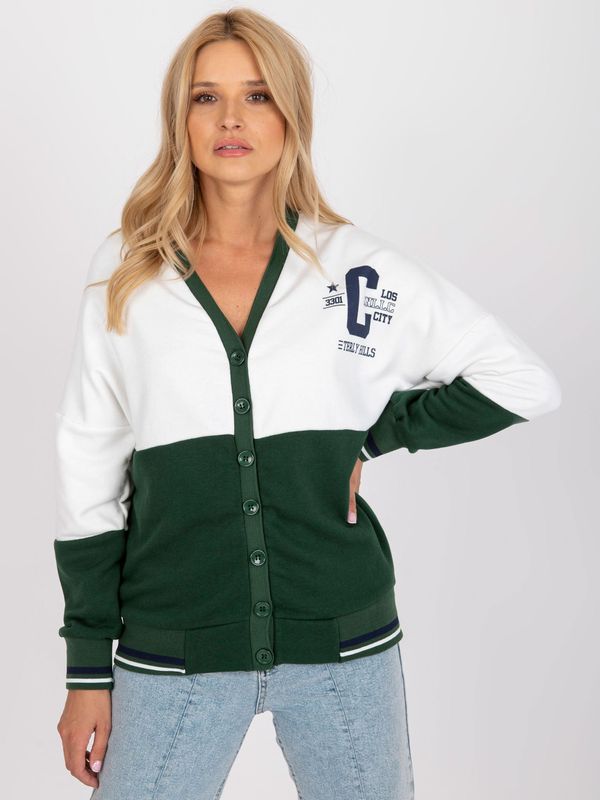 Fashionhunters White green zippered sweatshirt without hood