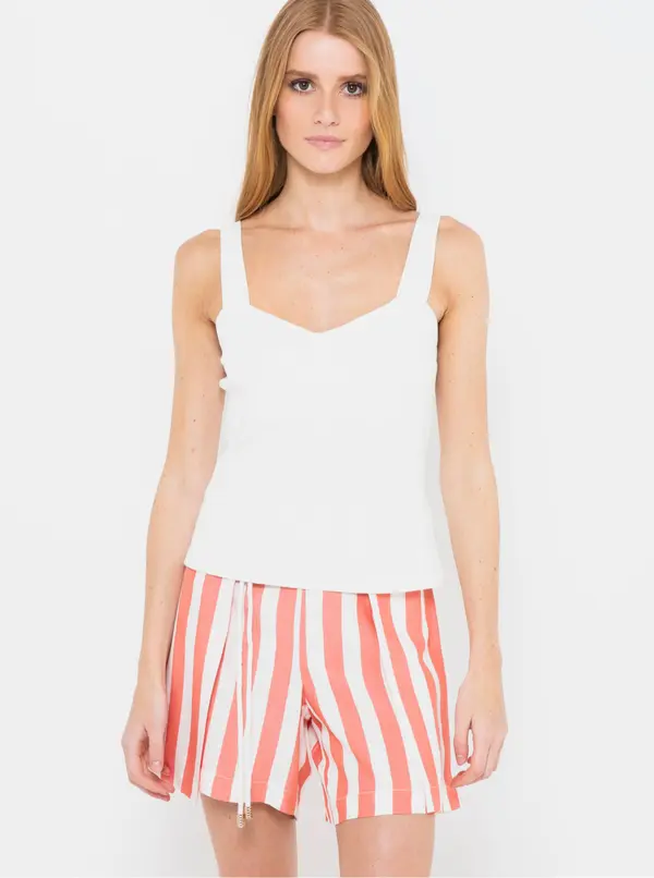 CAMAIEU White Ribbed Tank Top CAMAIEU - Women