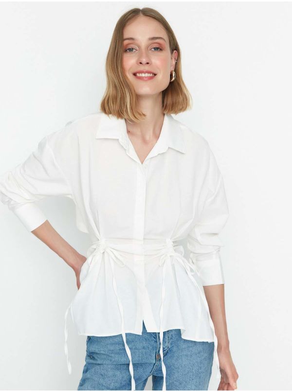 Trendyol White Shirt with Slit and Tie Trendyol - Women