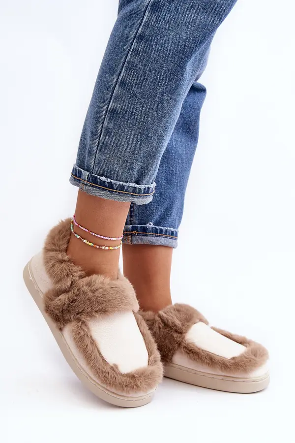Boto WJ1 Women's Beige Slippers with Fur Sailey