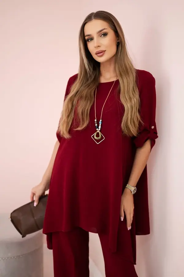 Kesi Włoski Włoski Set of blouse + pants with pendant burgundy