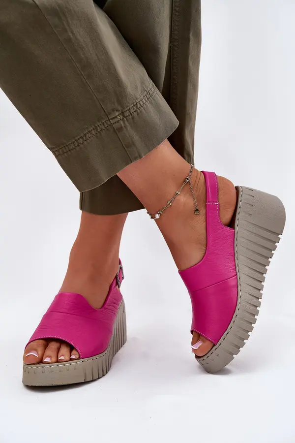 ARTIKER Women's Sandals Made Of Natural Leather On Wedge Fuchsia Artiker