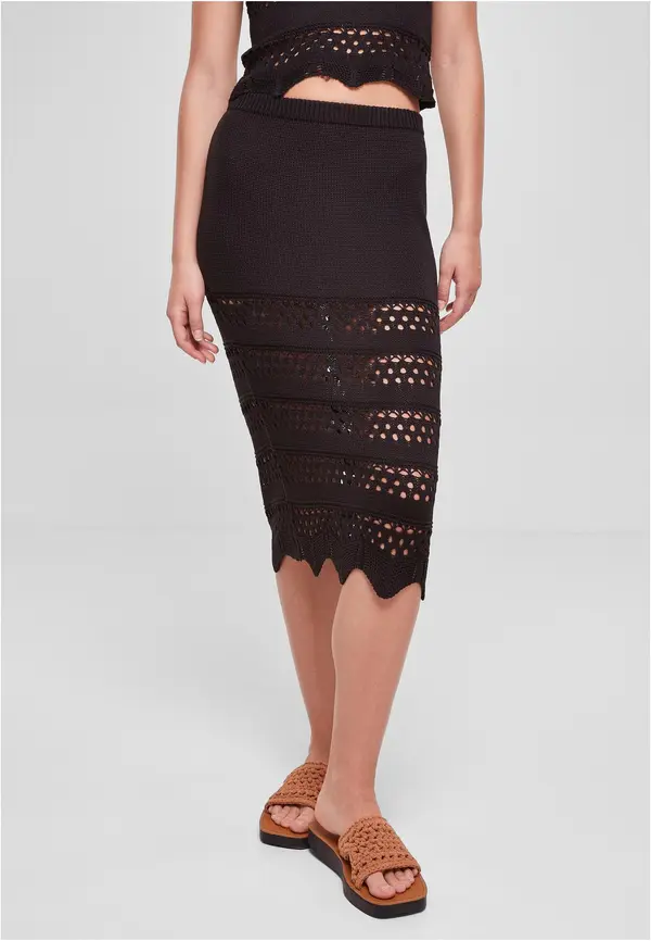 Urban Classics Women's 3/4 crochet knitted skirt black