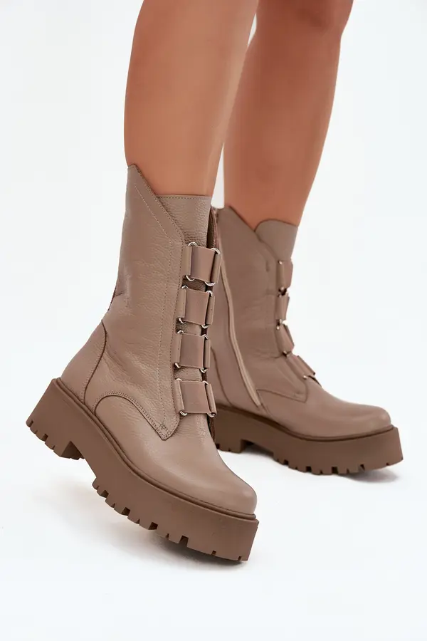 Zazoo Women's ankle boots made of genuine leather on platform Zazoo 3795 beige