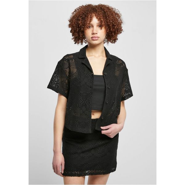 Urban Classics Women's Crochet Lace Holiday Shirt Black
