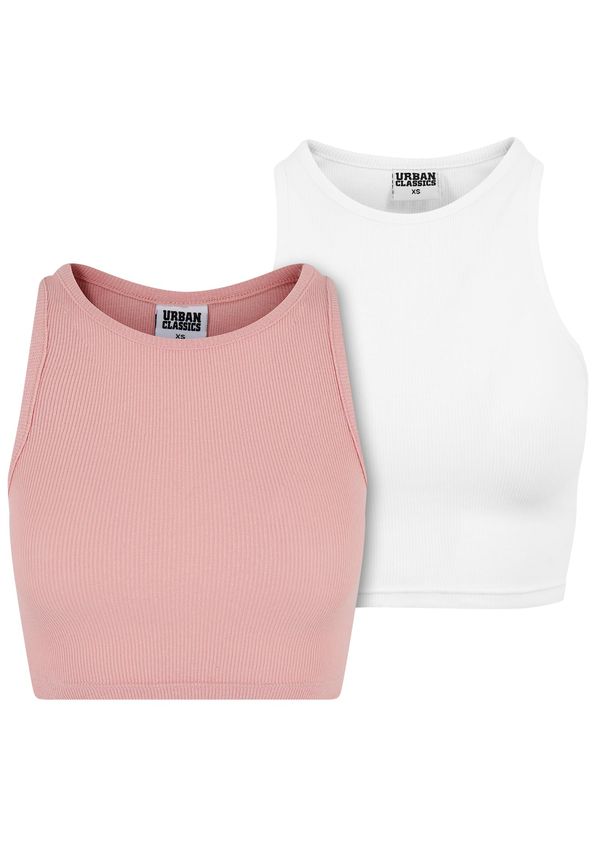 Urban Classics Women's Cropped Rib Top - 2 Pack Pink+White