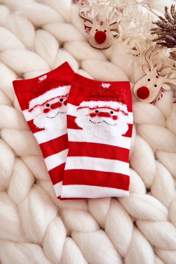 Kesi Women's Funny Christmas Socks In stripes with Santa Claus red and white