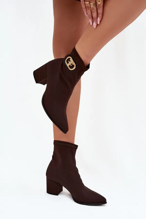 Zazoo Women's Heeled Boots with Golden Detail Chocolate Zazoo 3128