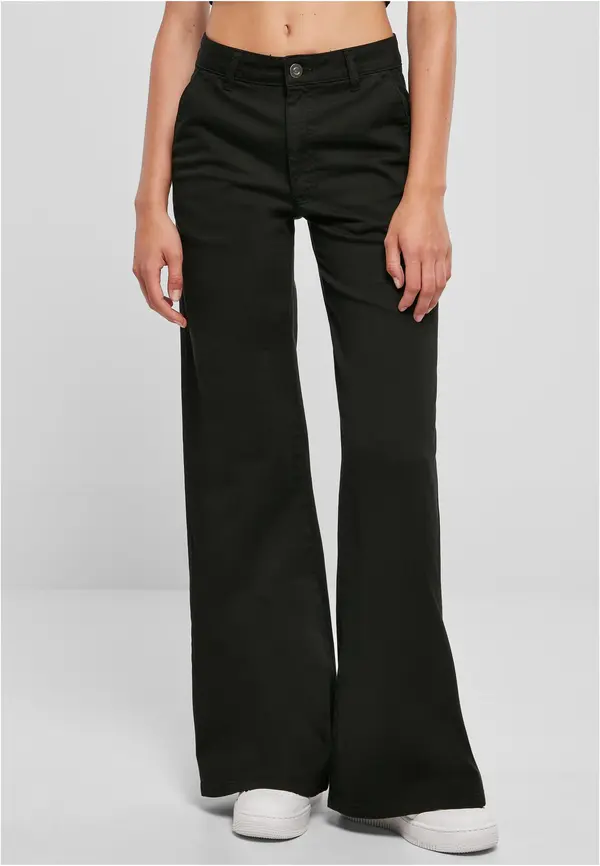 Urban Classics Women's high-waisted Chino trousers with wide legs in black