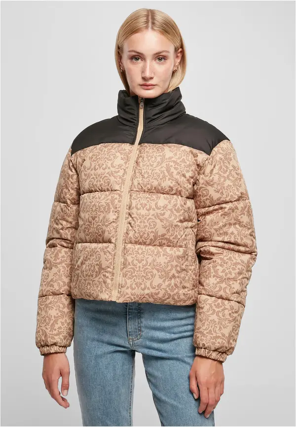 Urban Classics Women's Jacket AOP Retro Puffer Unionbeigedamast