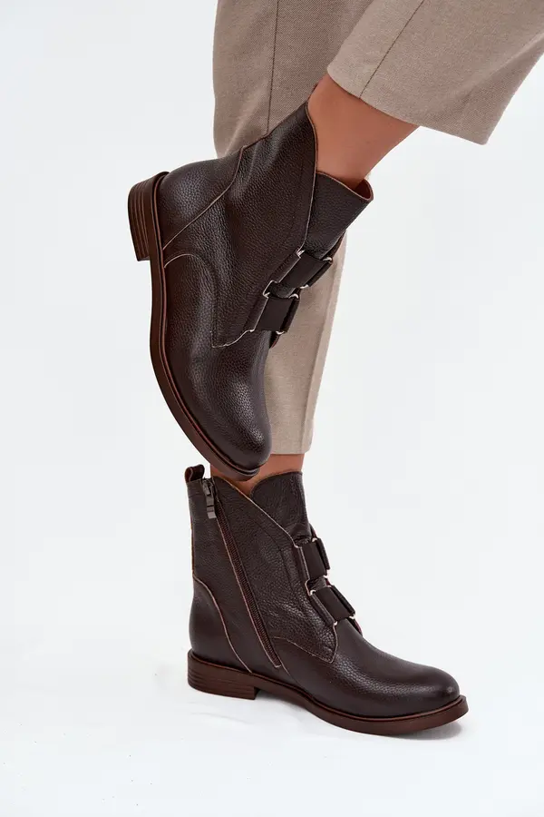 Zazoo Women's Leather Ankle Boots Flat Heel Zazoo