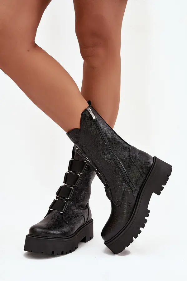 Zazoo Women's Leather Ankle Boots On Platform Zazoo 3795 Black
