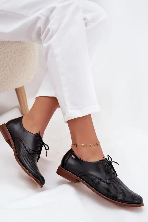 Zazoo Women's Leather Elegant Lace-up Shoes Zazoo 4238 Black